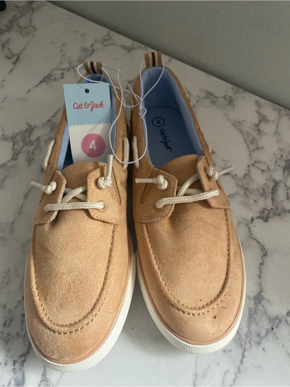 Cat & Jack Men's Tan Suede Boat Shoes with Cream Laces